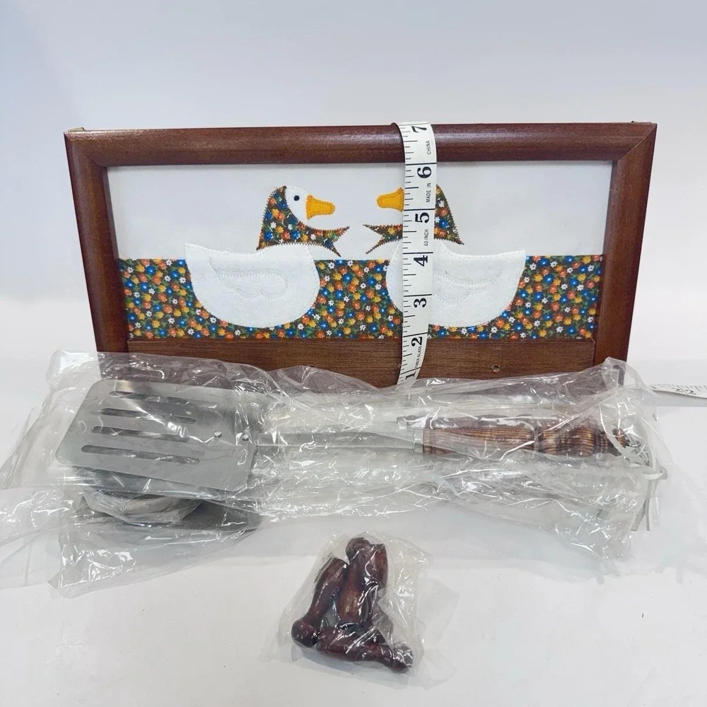 New‎ Vintage House of Lloyd Goose Handing Kitchen Cooking Utensils Rack Set Wood